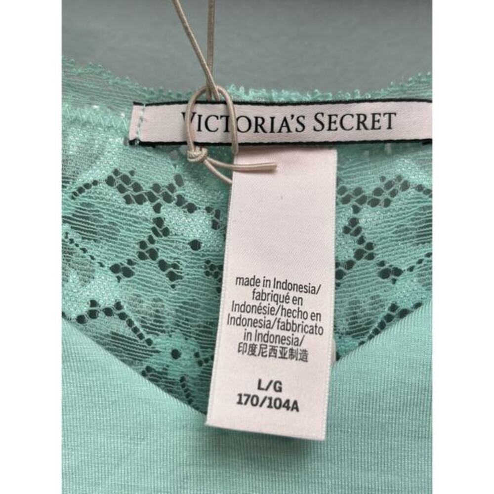 Victoria's Secret Tank Top Womens Large Aqua Blue Lace‎ Trim Double Strap New - Picture 4 of 7